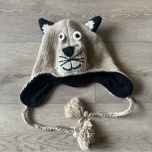 New Hand Knit 100% Wool Kids Animal Hat Made In Nepal